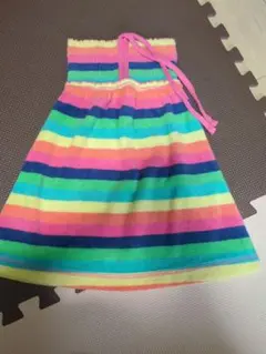 GapKids　カラフル　レインボー　ボーダー　パイル　ホルターネック　ワンピ