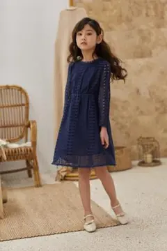 Weileenice　女の子 ワンピース レース ネイビー