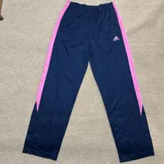 未使用に近い adidas ネイビー ピンクストライプ ジャージパンツ