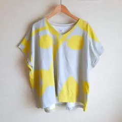 grin グラフィック Vネック Tシャツ イエロー コットン綿100%　ワイド
