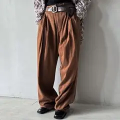 タックワイドパンツ スラックス オレンジ ブラウン 古着