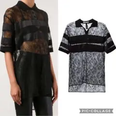 Givenchy ジバンシィ レースパネル ブラウス ポロシャツ ブラック 36
