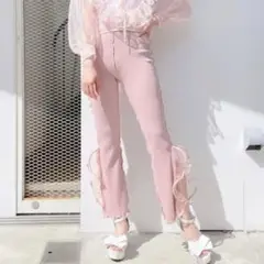 lillilly フレアリブパンツ　ピンク