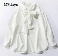 新品タグ付◆極美品【M7days】ハリ感ボウタイブラウス【F】オフィス　ゆったり