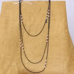 ブラックチェーン×ピンクパールロング ネックレス