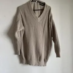 UNIQLOベージュ Vネック リブ編みセーター XL
