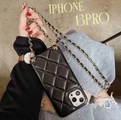 ‼️値下げ‼️オシャレ✨iPhone13Pro ショルダー　ケース　キルティング　黒