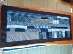 着物リメイク　パッチワークテーブルランナー 青系