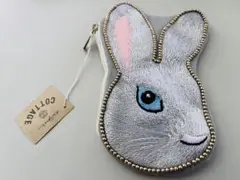 未使用　COTTAGE ウサギ刺繍ポーチ グレー