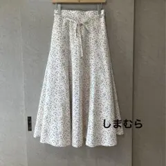 しまむら ホワイト ドット フレアスカート リボン付き