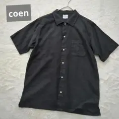【coen】コーエン・メンズ・半袖シャツ・黒シャツ・カラーシャツ・コットン・M