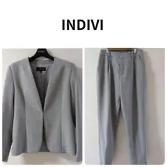 インディビ セットアップ ノーカラー グレー パンツ 38