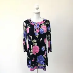 美品 LEONARD レオナール カンカン チュニック 花柄 ボタン