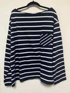 SHUKADO ボーダー　コットンTシャツ フリーサイズ　ネイビー　日本製