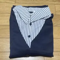 [Lilly chocolate] レイヤードトップス 長袖 ストライプシャツ