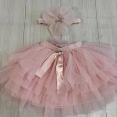 ピンクフリルスカートとヘアバンドセット