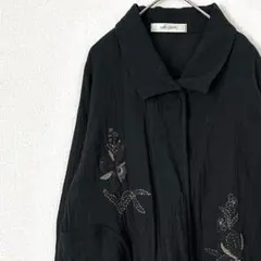 with plants シャツ 長袖 花柄刺繍 ポケット付き レトロ ゆったり