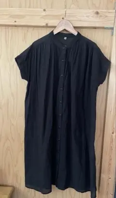 バンドカラー フレンチスリーブ シャツワンピース M