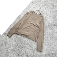 B1846【ジーユー/GU】リブ素材ブラウン/長袖Tシャツ/キレイめ/無地/M