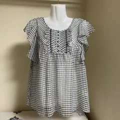 pour la frime プーラフリーム ギンガムチェック柄 フリル ブラウス