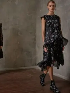 【ERDEM × H&M】 BLACK SILK floral DRESS