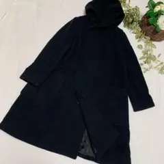 【ズッカ】フーデットコート 黒 毛 ジップアップ ボタン ポケット 冬アウター