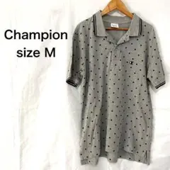 【美品】Champion チャンピオン ポロシャツ 半袖 グレー ドット柄 M