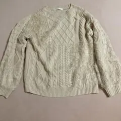 ehka sopo ピンクベージュ ケーブルニットセーター