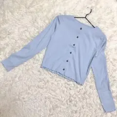 ジーユー✨美品　リブカーディガン　メロウ加工　ショート丈　ライトブルー　（M）