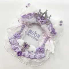 B8デコ硬質ケース♡レースリボンデコケース紫猫耳ねこみみ1281