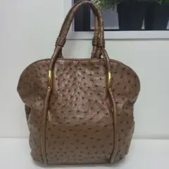 オーストリッチレザー ハンドバッグ ブラウン
