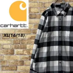 カーハート　長袖シャツ　フランネル　チェック　グレー　黒　白　XL(16/18)