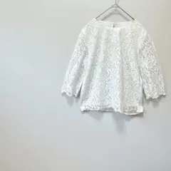 【23区　オンワード樫山】総レースブラウス Ｍ 七分袖 ホワイト 上品 きれいめ