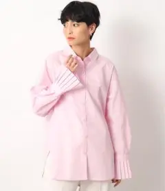 オペークドットクリップ 袖口プリーツシャツ