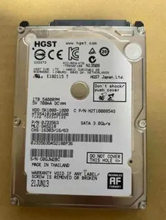 使用時間1068h HGST 2.5インチHDD 1TB 厚さ9mm 動作確認済