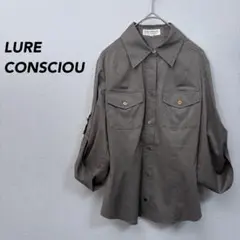 【ルアコンシャス】ミリタリーシャツ　カーキ　袖ベルト付　38