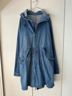 古着 デニム　ロング丈ジャケット フード付き