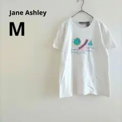 古着 JaneAshley ホワイト 半袖 Tシャツ M ビーチ スパンコール