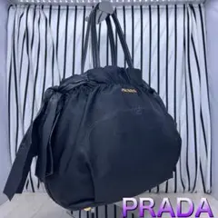 【美品】PRADA×プラダ 金色プレートトートバッグ