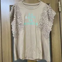 アンドラブ　レース付きベージュ半袖Tシャツ Mサイズ