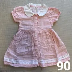西松屋＊ピンクストライプシャツワンピース90