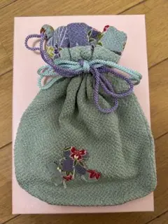 銀座香十 刺繍入り緑色巾着袋