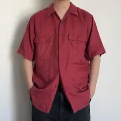 USヴィンテージ BRUNO オープンカラーシャツ リネン ワインレッド M