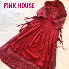 【ピンクハウス*2点セット】ダブリエ エプロン ワンピース 赤 レッド 花柄 夏