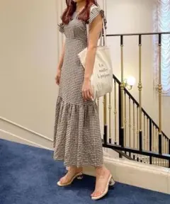 ヘザーHeather あいねねチェックフリルノースリーブワンピース