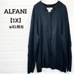 ALFANI 【1X/XL相当】ブラック カーディガン 長袖 シンプル レース編