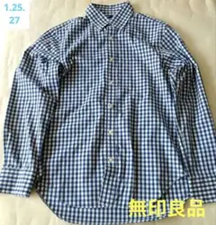 【無印良品】Mサイズ　白青ギンガムチェック　メンズシャツ