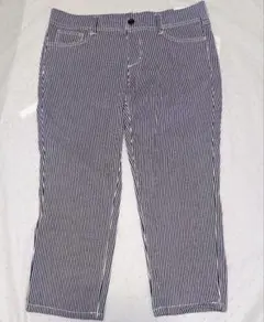 「美品」カジュアルストレッチパンツ・ストライプ・七分丈