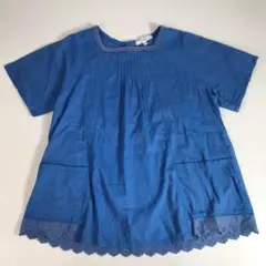 子供服 150㎝ ships シップス ブラウス 半袖 青 レース F1A398