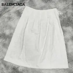 MA066/ BALENCIAGA ひざ丈スカート 総柄 花柄 刺繍 38 白
